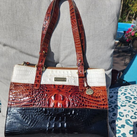 Brahmin Tri-color Asher, VGUC White, Brown, Black. - Picture 3 of 14